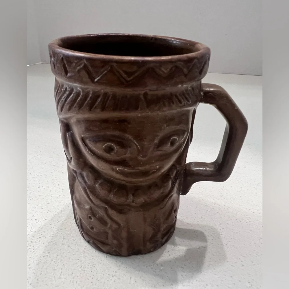 Vtg Tiki Coffee Mug Cup‎ Brown Stoneware